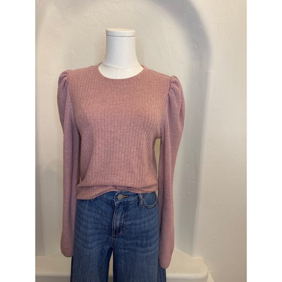 NWT Splendid London Ribbed Puff Sleeve Sweater – Blush Pink, Size Small - Picture 3 of 8